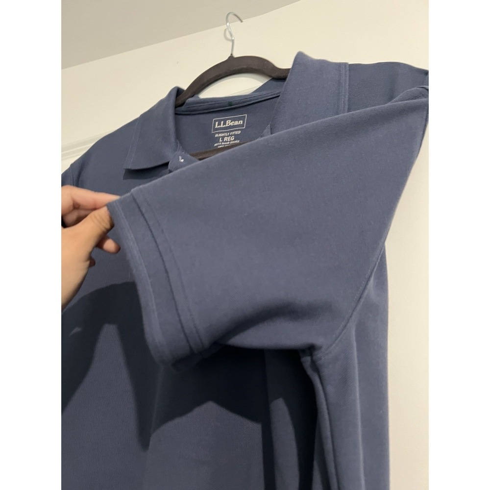 LL Bean Polo Short Sleeve Shirt Navy Blue 100% Cotton Mens Large (L) - Picture 4 of 5